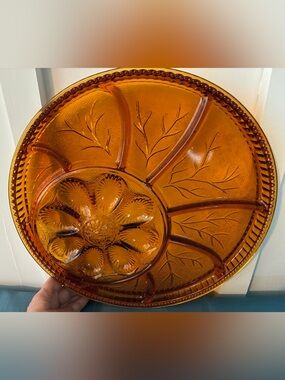 Indiana Glass Golden Amber Divided Egg  Serving Tray